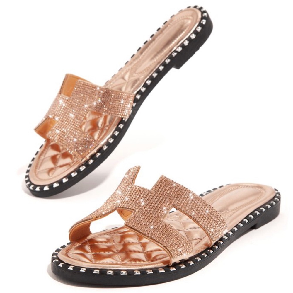 Imperial Topaz- Rose Gold Rhinestone Sandals - Picture 2 of 3